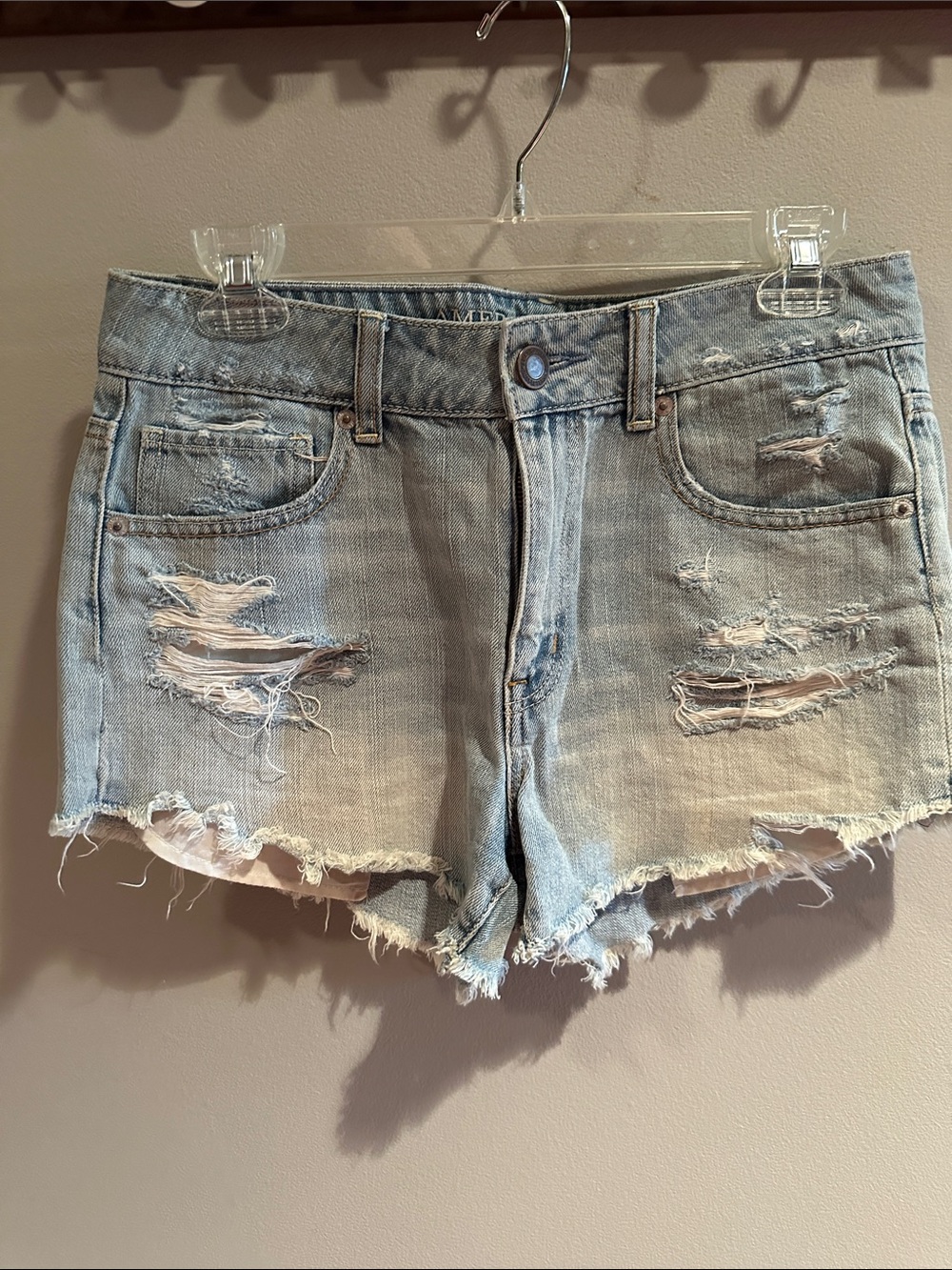 American Eagle Distressed Light Blue Denim Women's Shorts